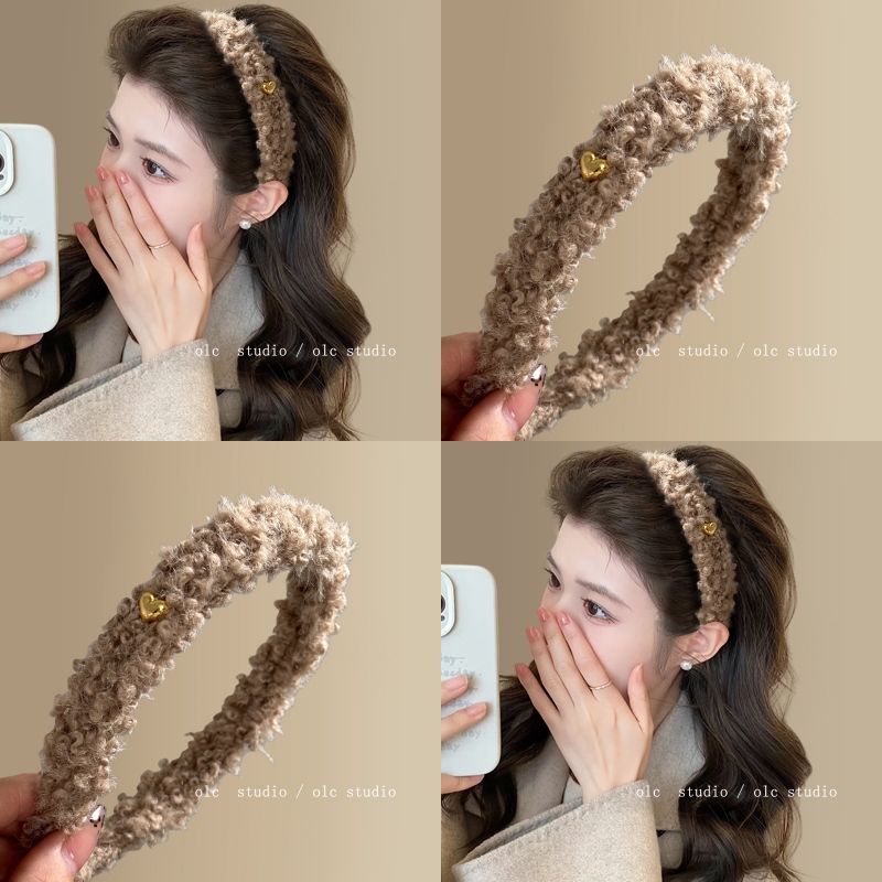 可可熊仔~秋冬羊毛羔卷爱心发箍