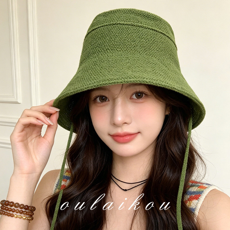 苏晓彤同款棉麻系带大檐草帽女