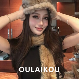 anglebaby同款棕色毛毛围巾女秋冬保暖长条环保毛毛领围脖披肩