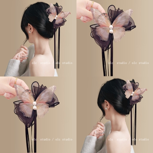 古风仙气!蝴蝶结飘抓夹!高级感蝴蝶发夹后脑勺鲨鱼夹旅行头饰