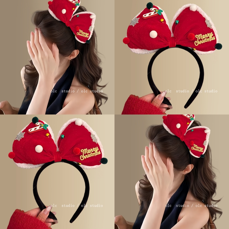 童话圣诞夜！新年红色丝绒发箍