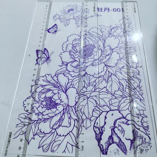 中国风牡丹花线稿烙画转印纸