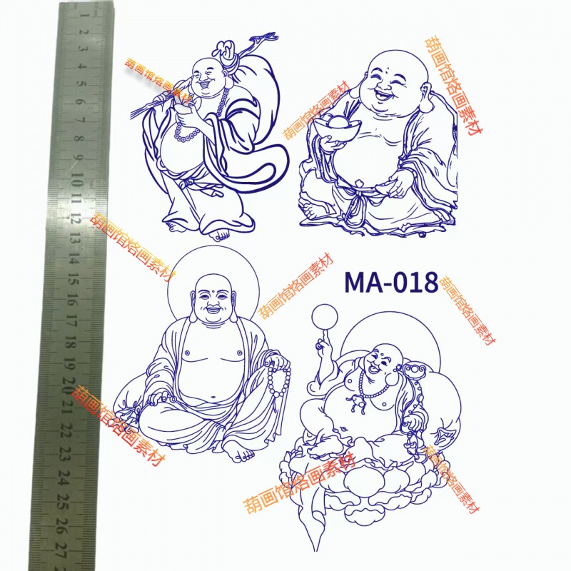 弥勒佛 佛像线稿烙画雕刻拓印转印纸可水转2张链接任选