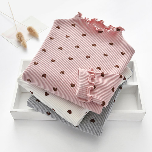 薄款条纹纯棉半高领内搭打底衣