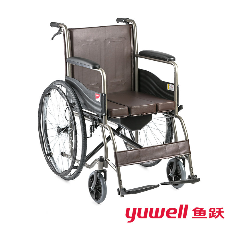 鱼跃轮椅h058b型老年可折叠登机带便盆带餐桌板免充气手推车代步