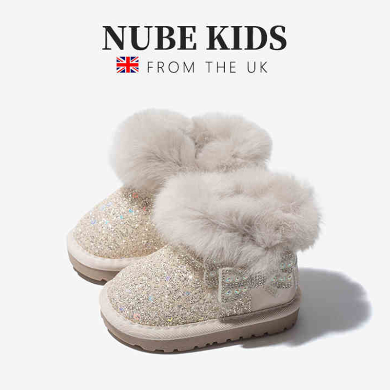 女宝宝雪地靴婴幼儿棉鞋秋冬加绒加厚儿童蝴蝶结防滑女孩软底童鞋