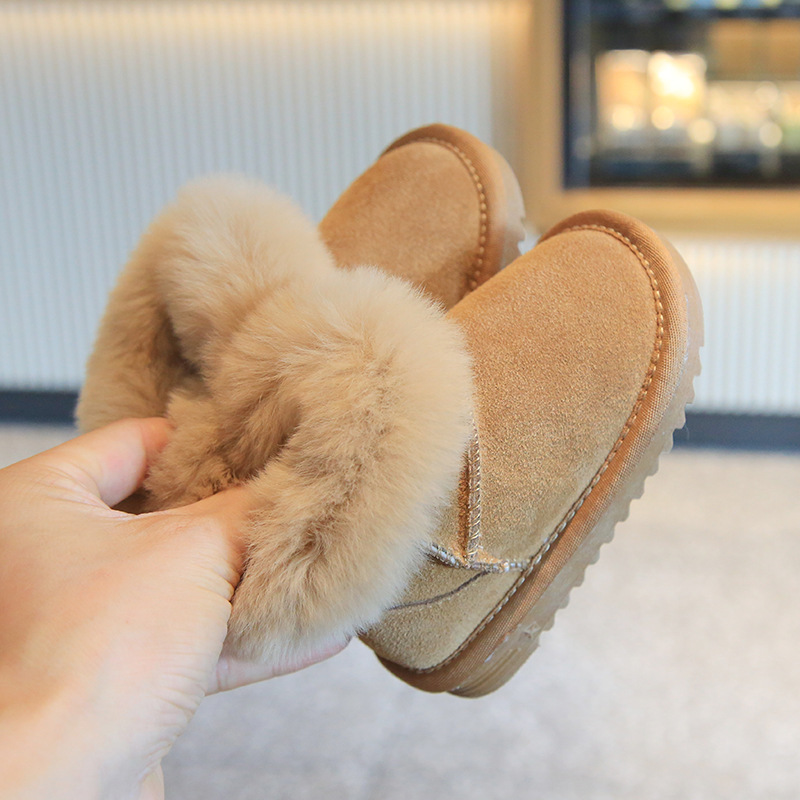 儿童雪地靴宝宝棉靴真皮冬季男童女童加厚保暖零下中小童踩雪棉鞋