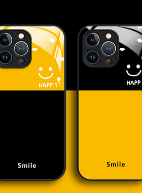 简约笑脸适用iPhone14手机壳17苹果13Promax黑色15玻璃16Pro男女11新款7个性6全包xs防摔xr高级感8plus情侣12