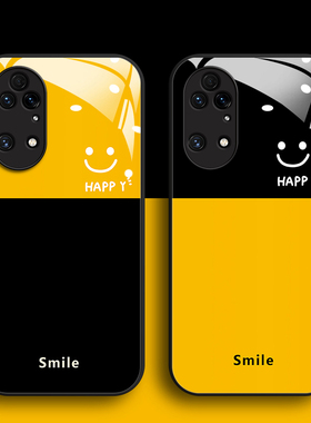 简约笑脸适用华为p50pro手机壳p60黑色玻璃mate50男女mate40e新款p30个性p40全包pro防摔mate30高级pro感情侣
