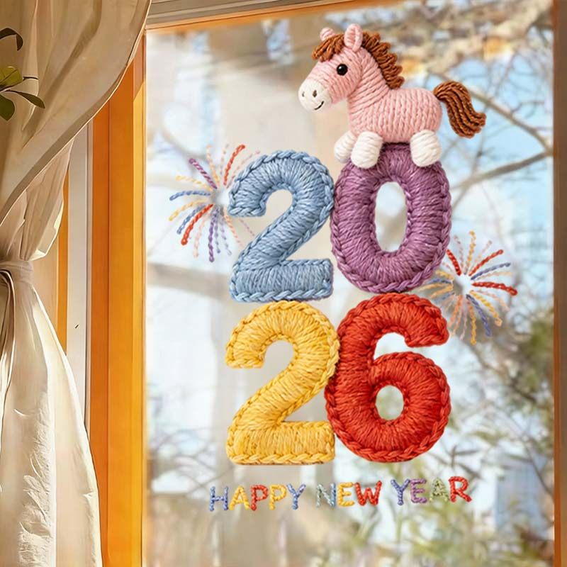 新年快乐玻璃贴2026新款窗贴新年氛围布置装饰高级感窗花静电贴,家居饰品,软装墙贴,淘宝优惠券,粉丝福利购,淘宝优惠卷