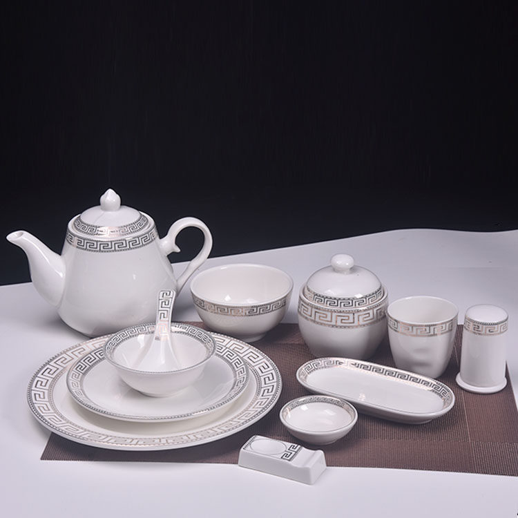 会所酒店黄金万字摆台四件套新中式陶瓷盘碗勺骨碟杯金边套餐餐具,餐饮具,盘,淘宝优惠券,粉丝福利购,淘宝优惠卷