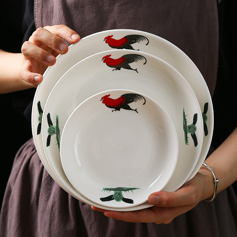 经典复古怀旧公鸡菜盘子陶瓷饭盘汤盘深窝盘餐厅酒店农家餐具盘子,餐饮具,盘,淘宝优惠券,粉丝福利购,淘宝优惠卷