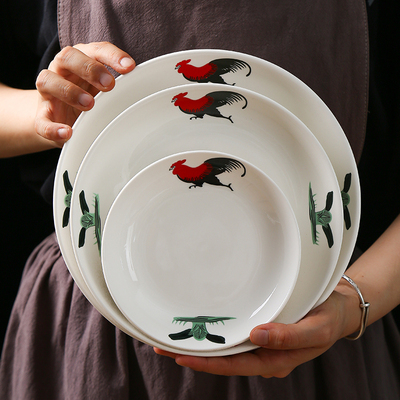 复古怀旧经典公鸡菜盘子陶