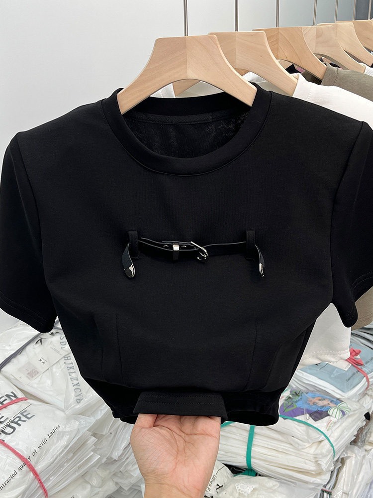 AMERICAN RETRO CHIC HONG KONG STYLE SHORT SLEEVE T-SHIRT WOMENS 2024 SUMMER NEW DESIGN SENSE NICHE CHIC UNIQUE TOP