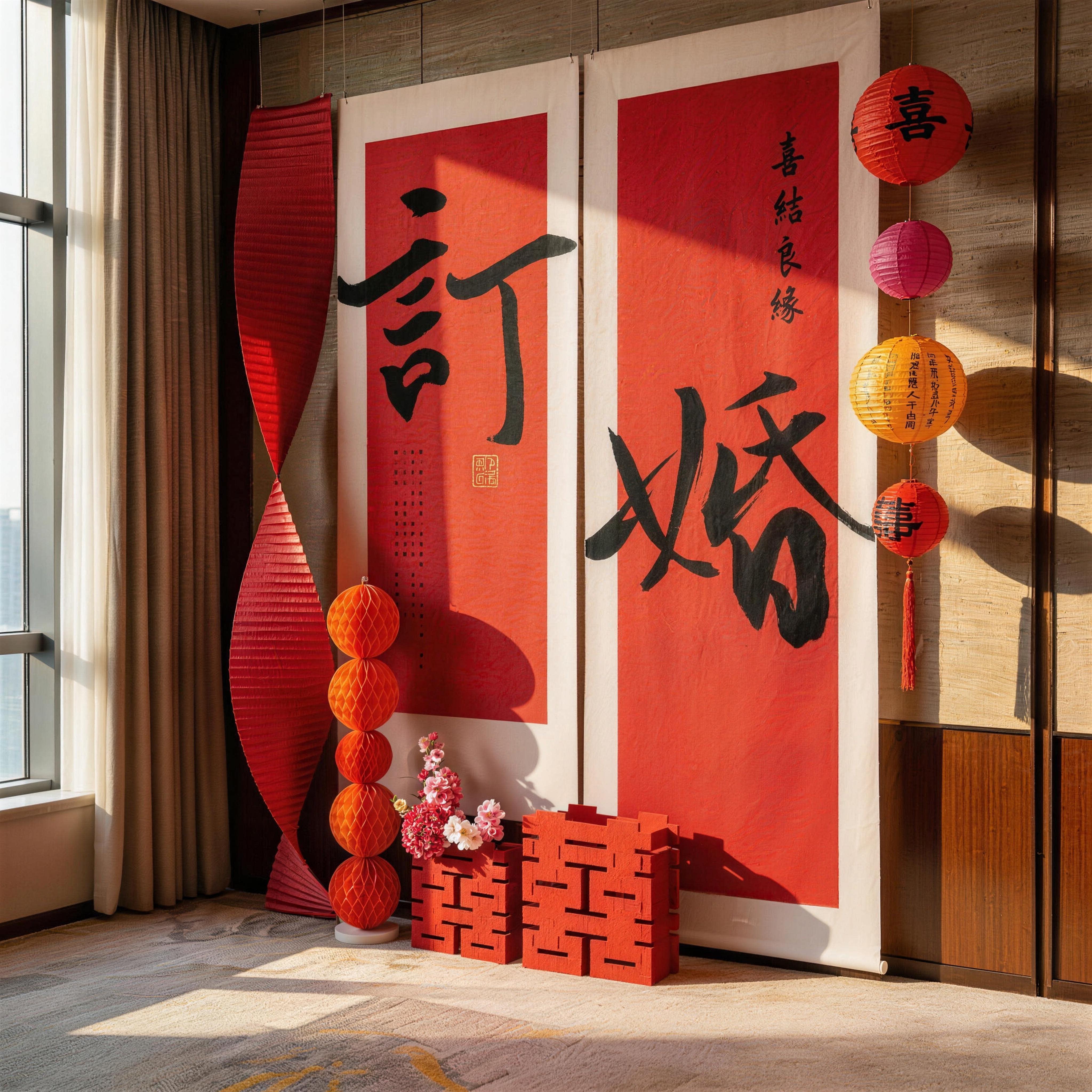 订婚挂布条幅新中式订婚宴布置装饰品氛围高级感定亲摆台装饰全套图片