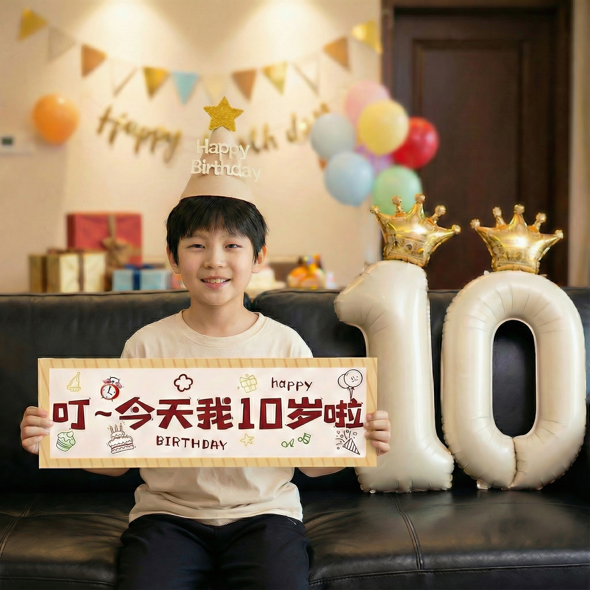 生日场景布置装饰气球快乐数字十男童男孩儿童仪式感10岁派对道具