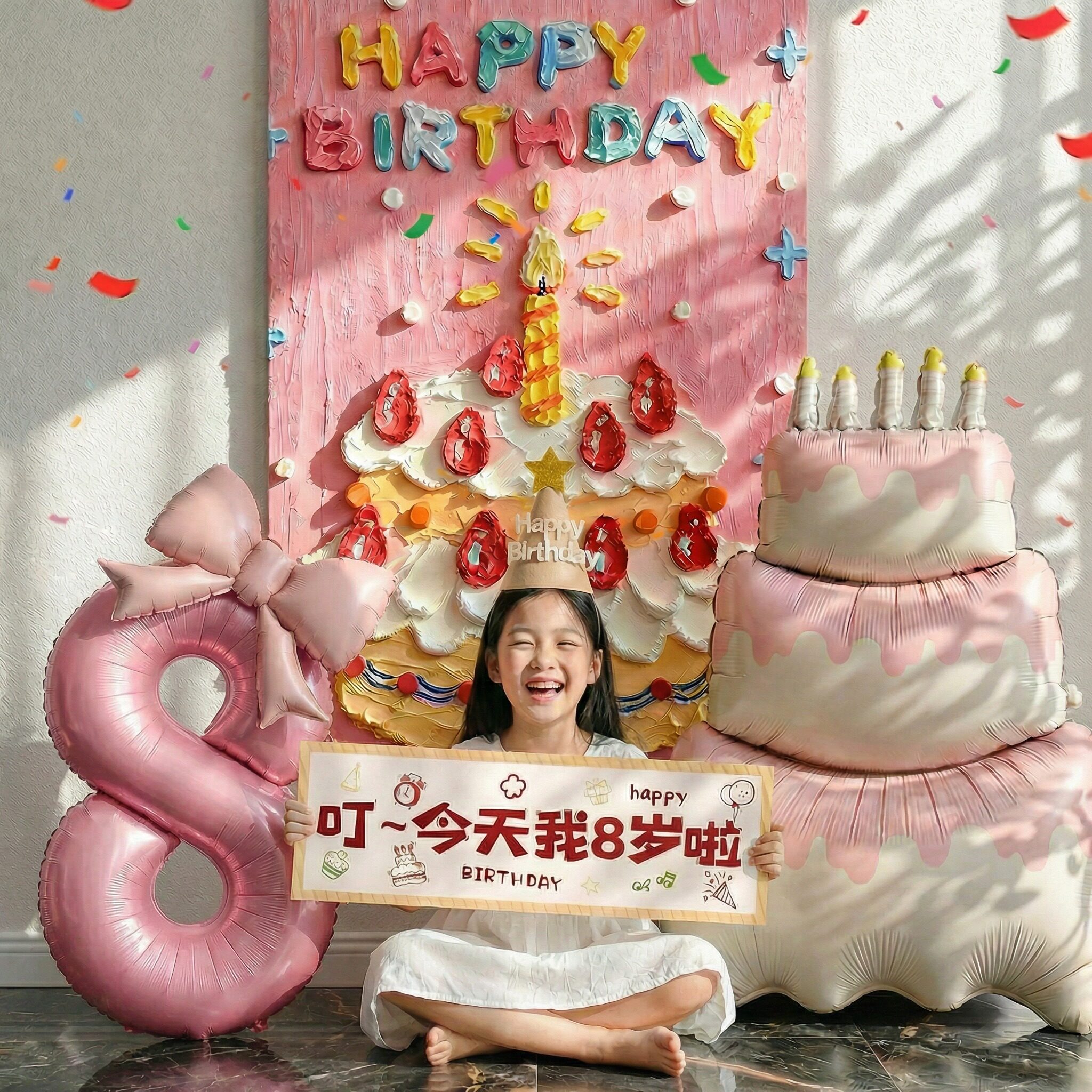 8岁宝宝生日场景布置装饰6岁女童快乐仪式感女孩爱心气球拍照道具