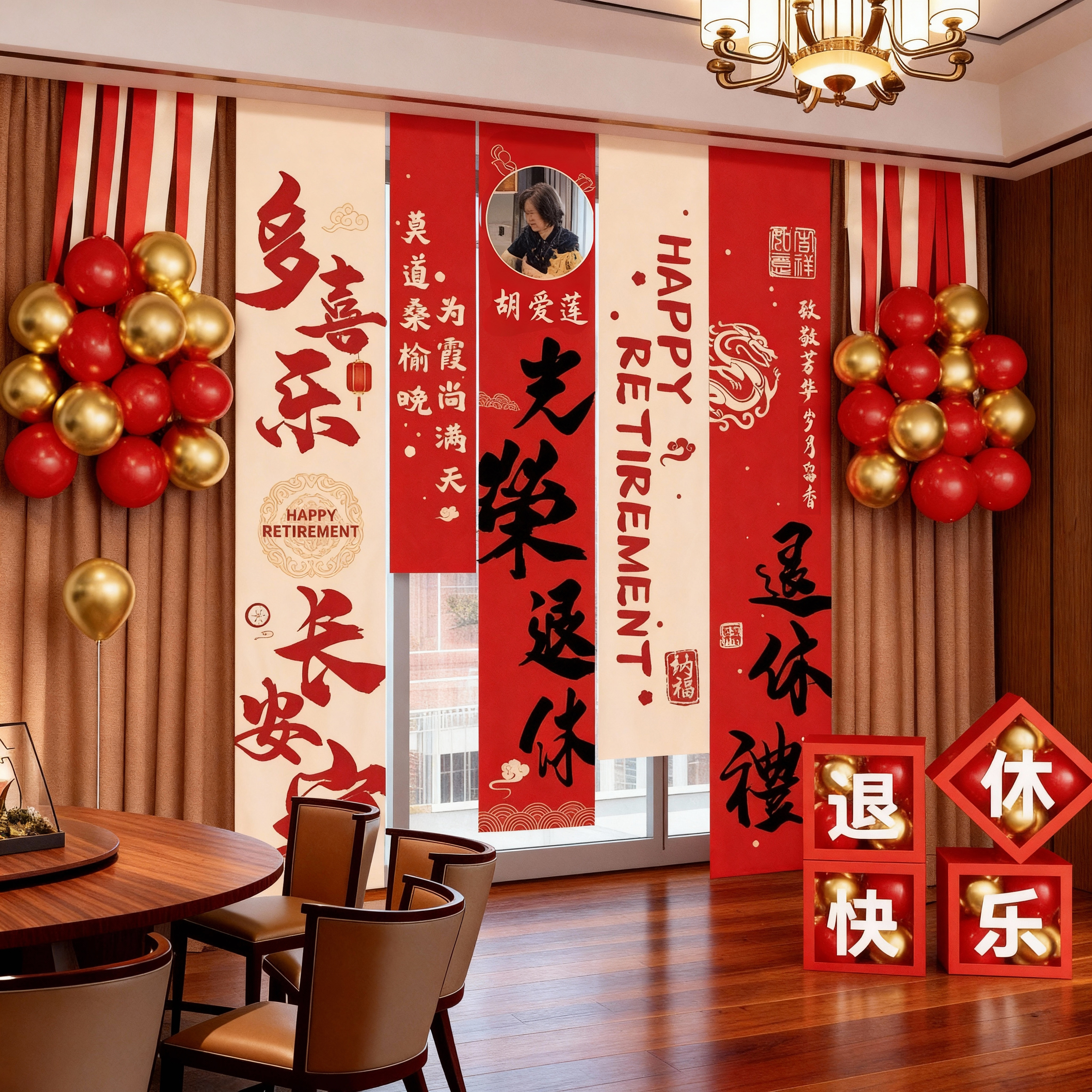 光荣退休仪式感布置欢送会背景条幅定制老师领导同事离职场景挂布图片