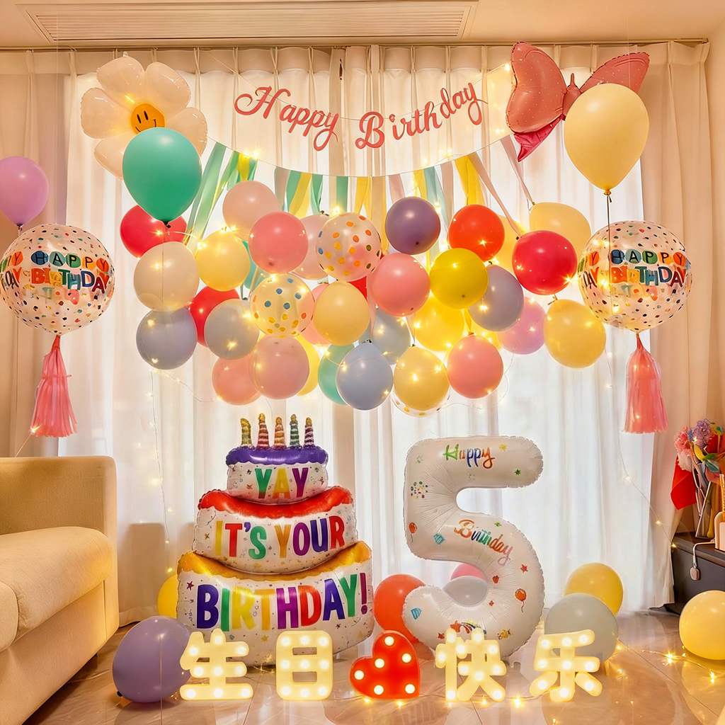 小女孩5岁生日快乐场景布置装饰儿童多巴胺气球派对仪式感背景墙3,节庆用品/礼品,气球,淘宝优惠券,粉丝福利购,淘宝优惠卷