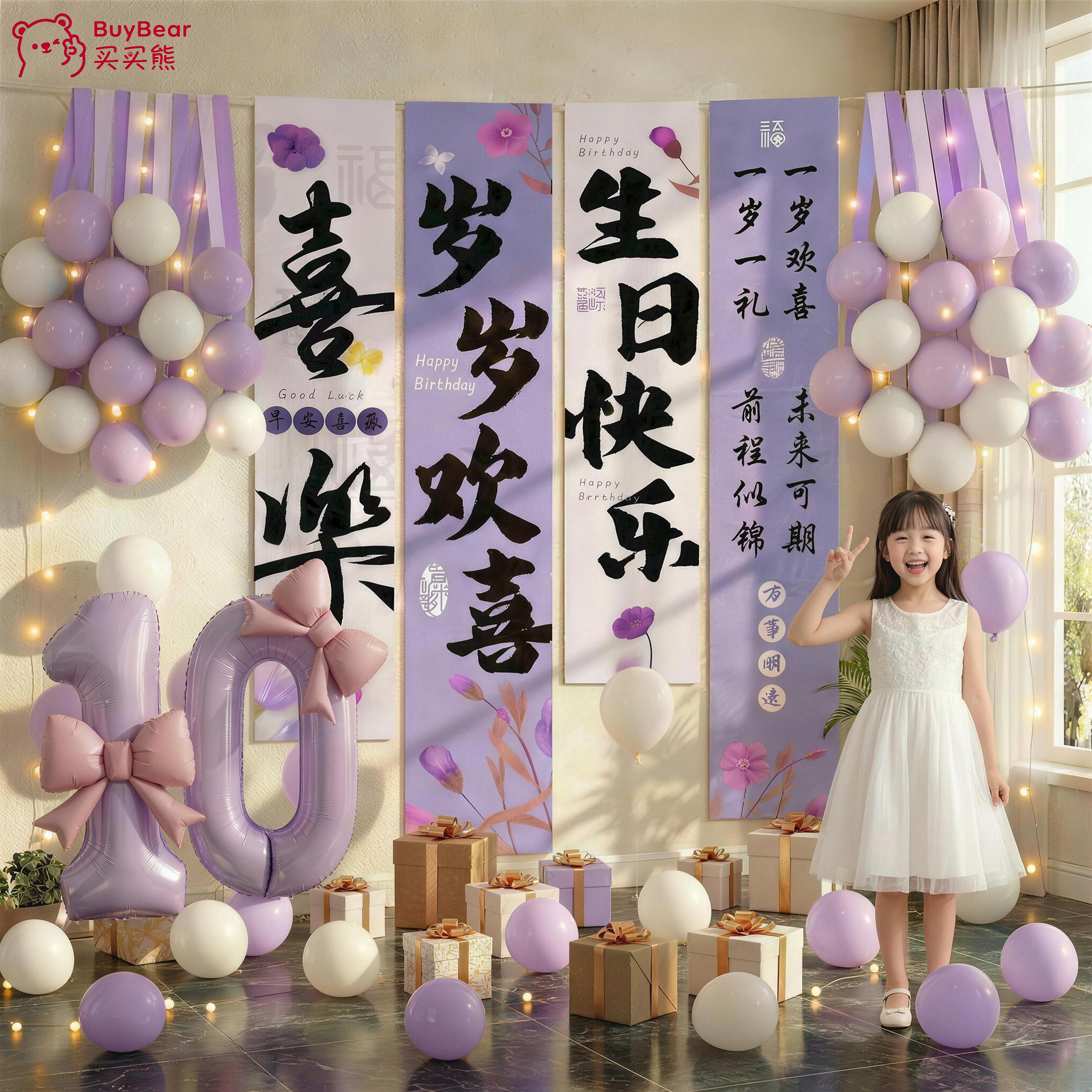 生日快乐布置场景10岁挂布小女孩儿童装饰气球背景道具12周仪式感
