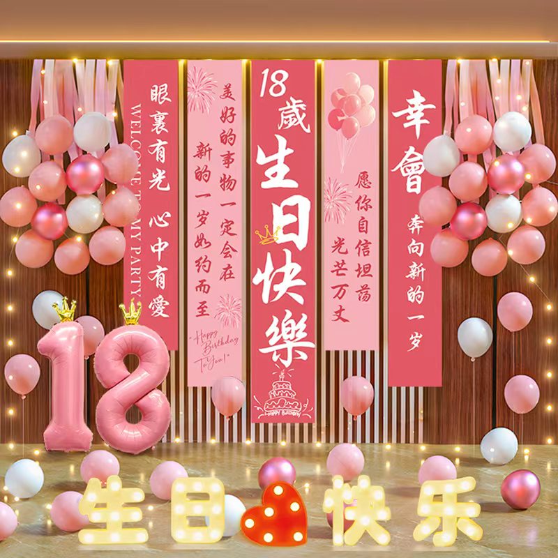 买买熊18岁生日布置装饰气球条幅