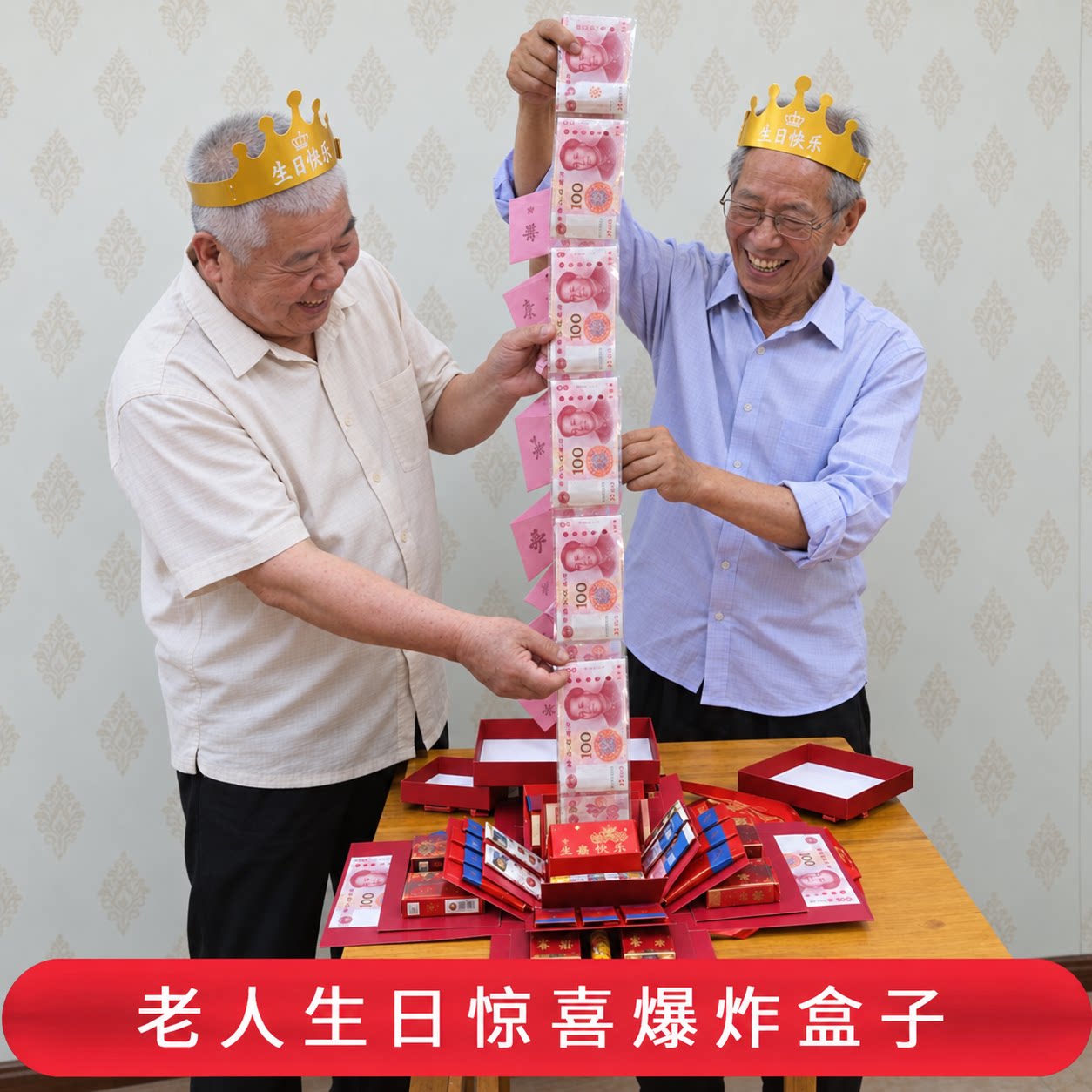 生日礼盒惊喜爆炸盒子装钱的爸爸礼物实用老人妈妈父亲60岁大寿送