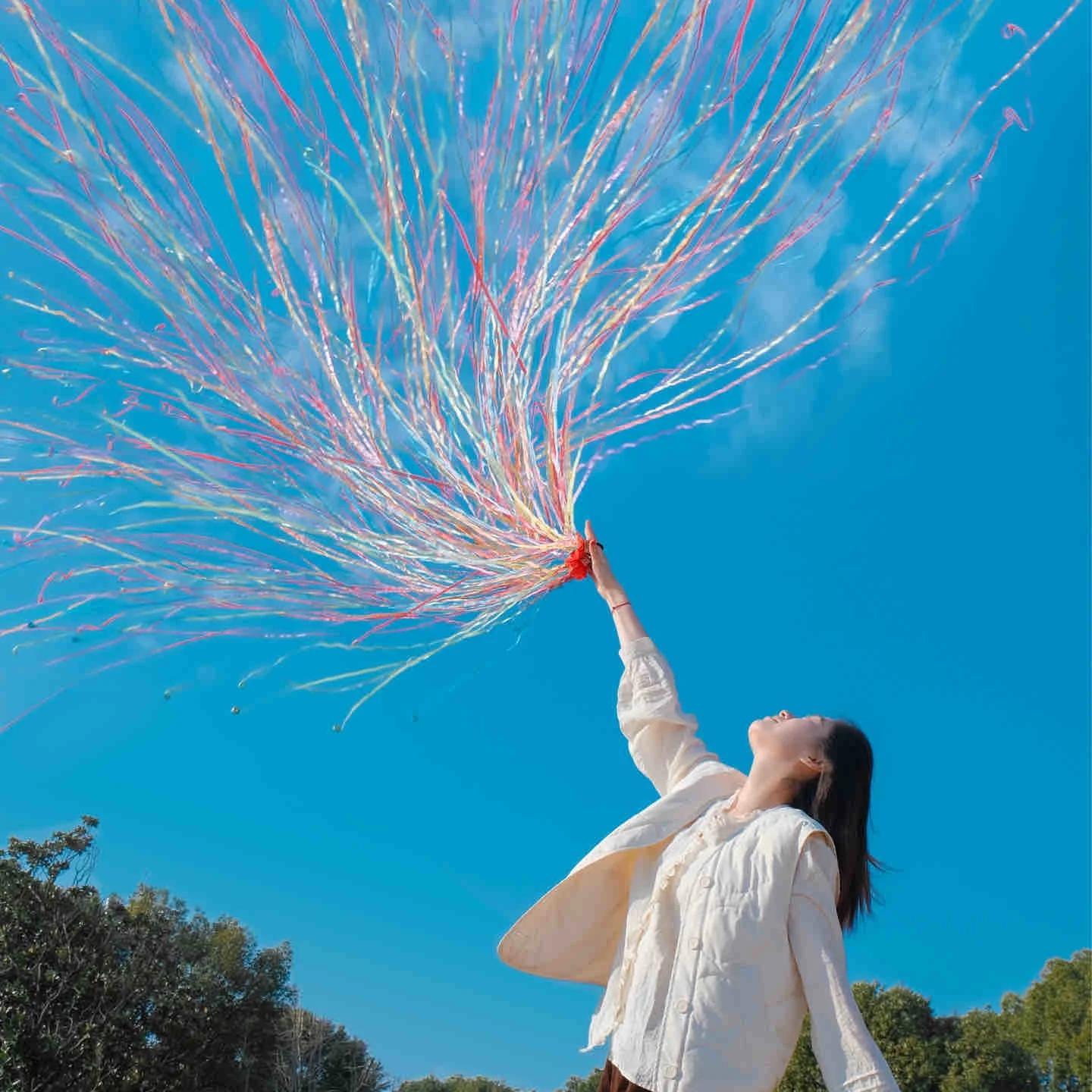 生日手抛彩带免打扫手扔拉炮手环蜘蛛丝婚礼花飘带拍照氛围感道具