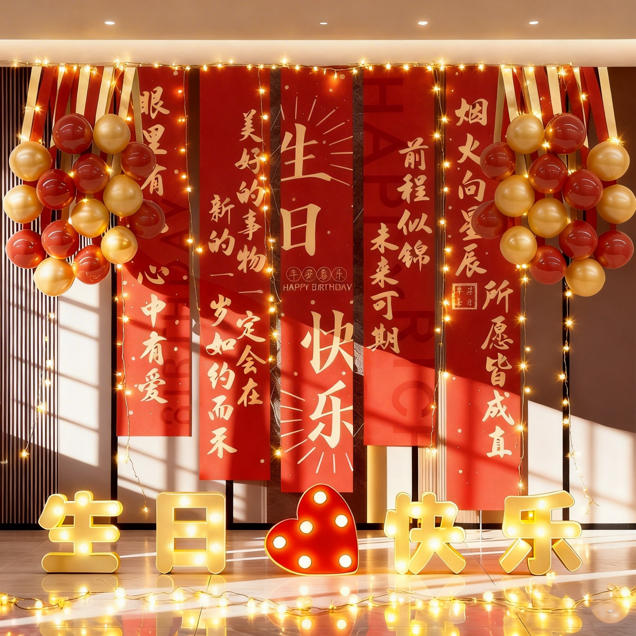 生日快乐氛围挂布条幅酒店饭店布置场景装饰男女儿童派对背景拍照