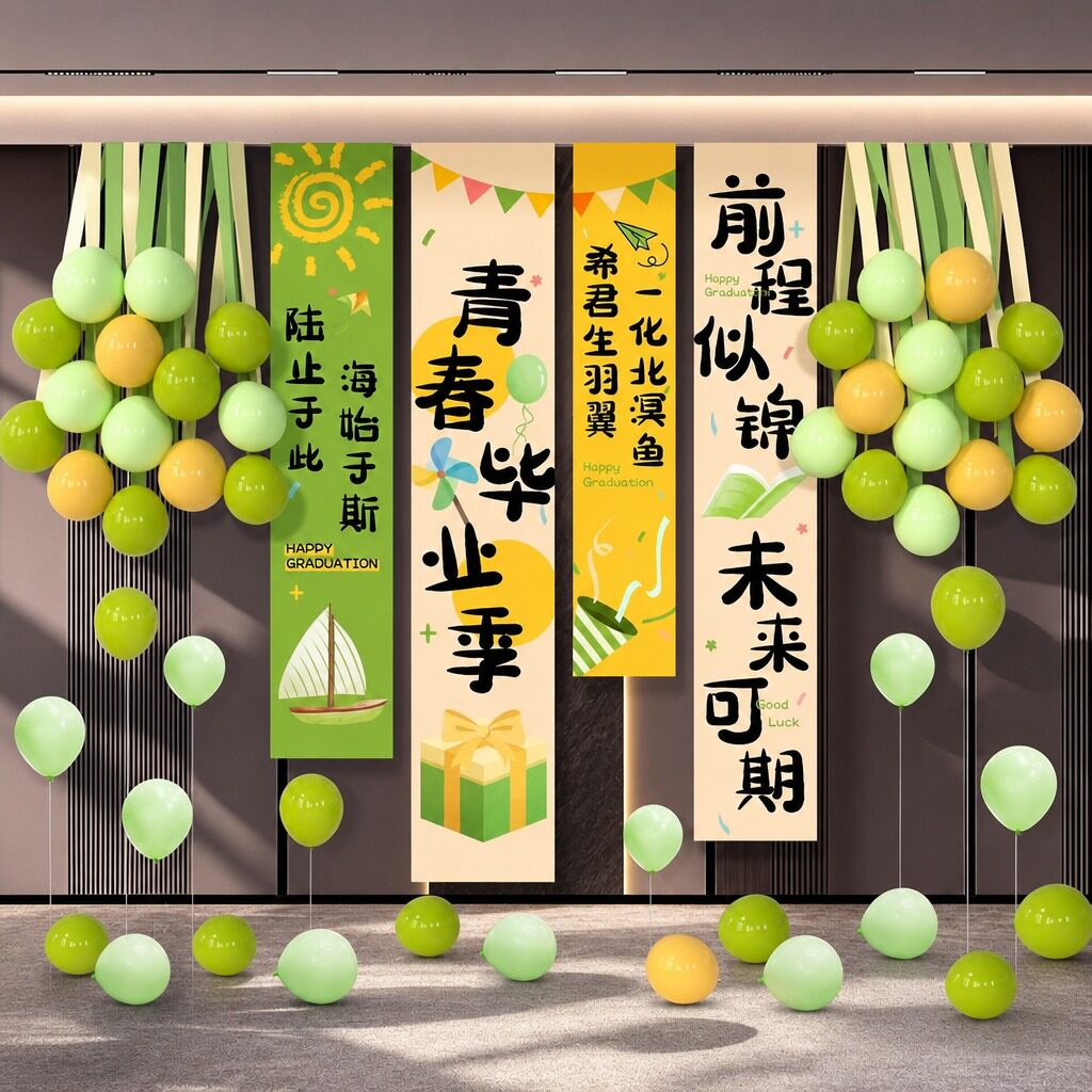 毕业季挂布装饰品气球条幅小学校幼儿园教室活动典礼场景布置背景
