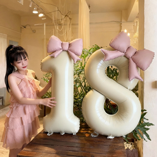 女孩生日数字蝴蝶结气球户外氛围拍照道具派对18周岁装饰场景布置