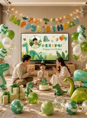 恐龙主题男孩生日派对气球装饰