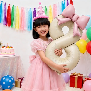8岁生日快乐小女孩数字气球场景布置装 饰氛围感道具派对男孩儿童6