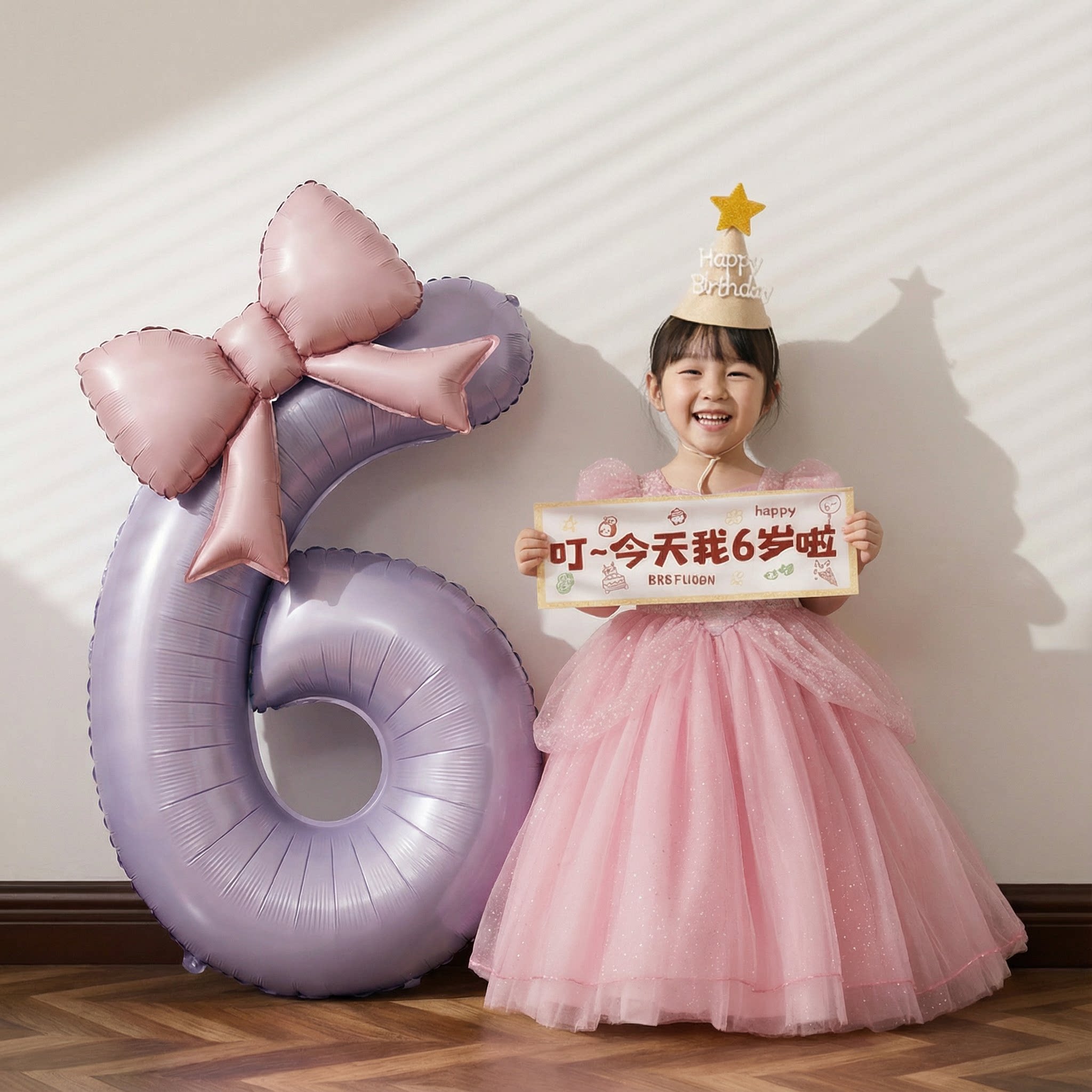 小女孩生日布置场景装饰女童数字气球儿童6岁快乐仪式感5拍照道具