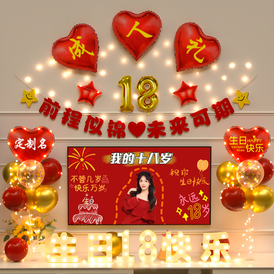 18岁成人礼男女孩生日装饰快乐氛围场景十八背景墙布置气球高级感