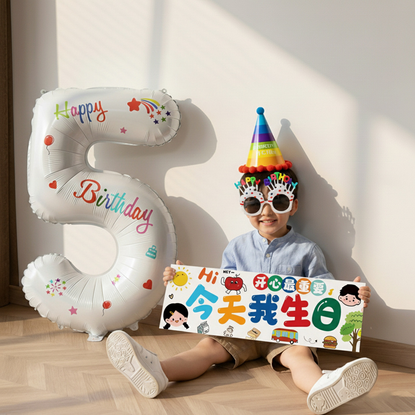 生日布置场景装饰男童数字气球儿童5岁快乐仪式感道具男孩小女孩