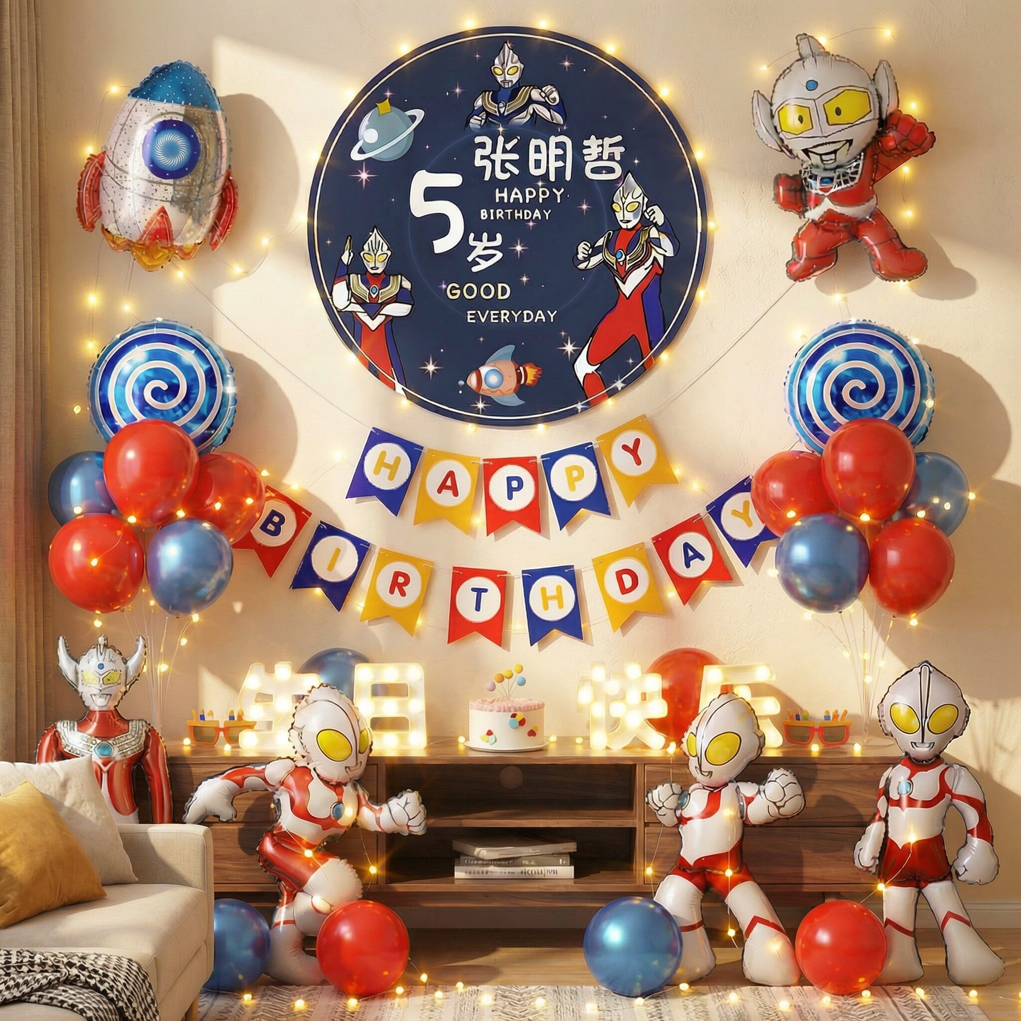 奥特曼生日主题装饰场景布置男孩儿童氛围气球派对仪式感快乐男童