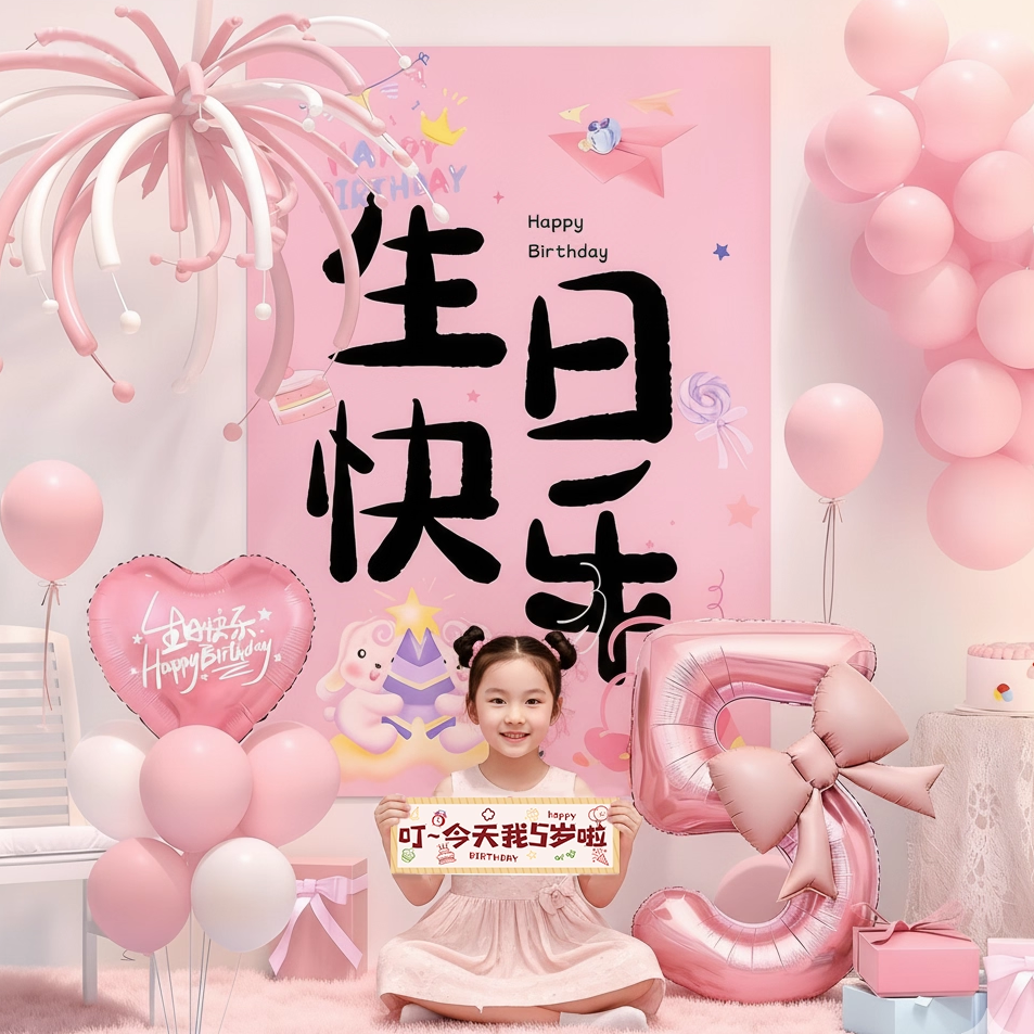 女孩生日快乐仪式感布置装饰气球
