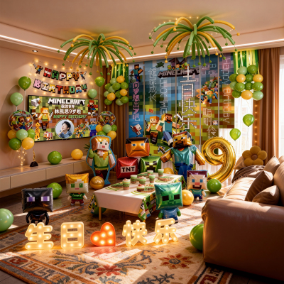 我的世界主题生日派对气球儿童场景布置男孩MC游戏氛围装饰背景墙