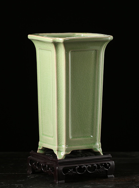 四方陶瓷花盆哥窑高款中国风兰花专用个性冰裂花器飘枝老桩造景盆