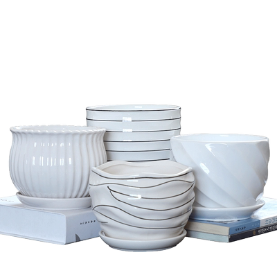 清仓特价简约风白色包邮花盆陶瓷