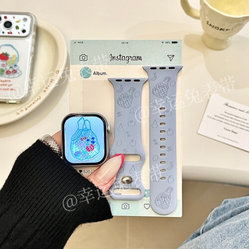 治愈蓝水果袋子适用iwatchs11/10苹果手表表带硅胶Applewatchs9/8