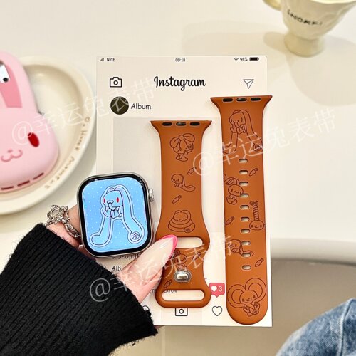 棕色泛用兔适用iwatchs11/10苹果手表表带SE硅胶Applewatchs9/8/7