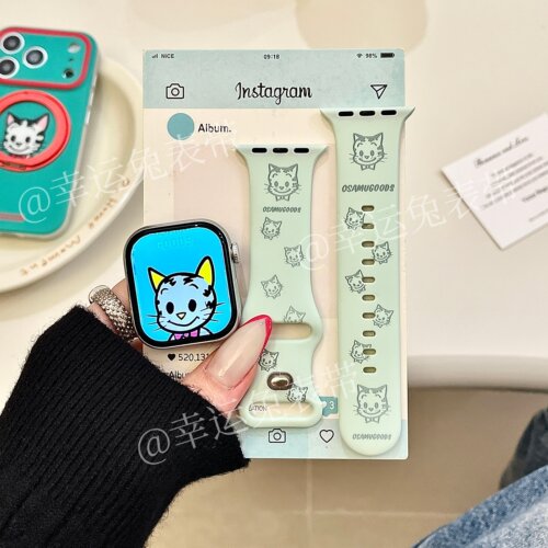 原田治猫猫适用iwatchs11淡薄荷10苹果手表表带硅胶Applewatchs9