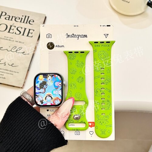 草绿色海贼王适用iwatchs11/10苹果手表表带硅胶Applewatchs9/8/7