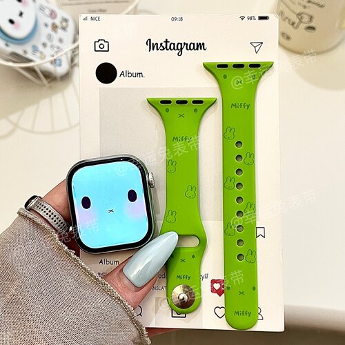米菲表情适用iwatchs11小蛮腰10苹果手表表带s9硅胶7Applewatch8