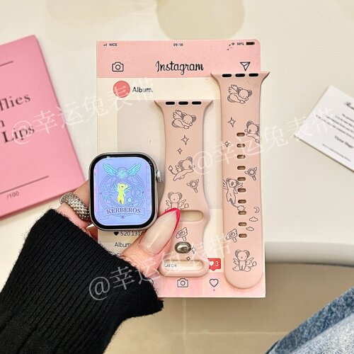 少女粉Kero适用iwatchs11/10苹果手表表带硅胶Applewatchs9/8/7萌