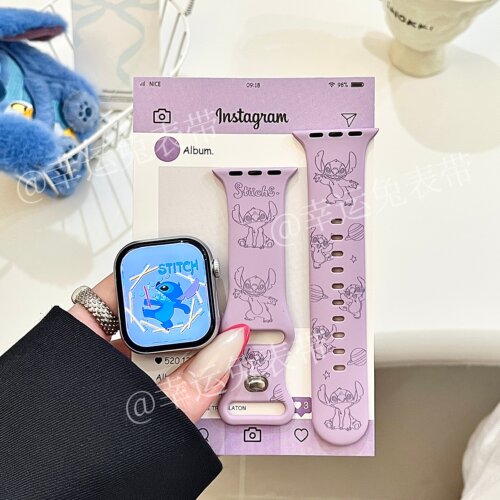 淡雅紫史迪仔适用iwatchs11/10苹果手表表带SE硅胶Applewatchs9/8