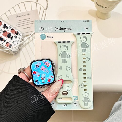 清新长腿猫咪条适用iwatchs11/10苹果手表表带SE硅胶Applewatchs9