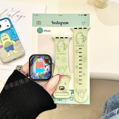 吃饱喝足比奇堡适用iwatchs11创意10苹果手表表带硅胶Applewatchs