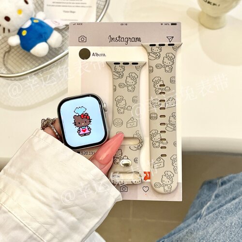 拼豆厨师KT适用iwatchs11星光10苹果手表表带SE硅胶Applewatchs9